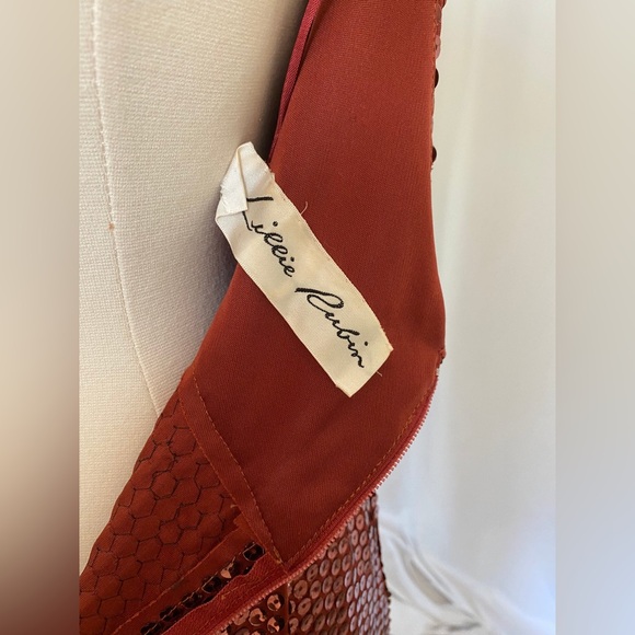 Vintage 1970s HOT LAVA Copper Sequined Halter Gown By Lillie Ruben / Small - Picture 2 of 11